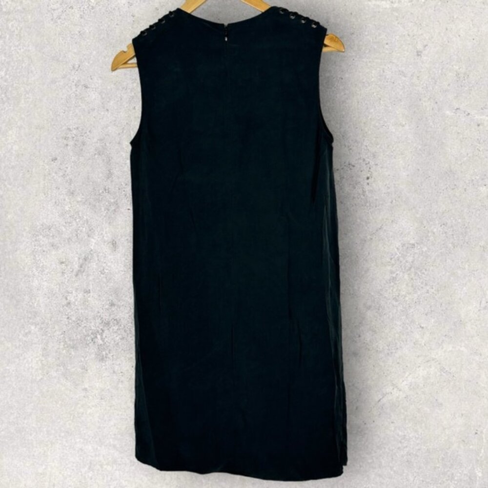 Allsaints Kaili Black Laced Dress Size 2 Shift Minimalist Split 100% Modal Mini - Picture 13 of 14